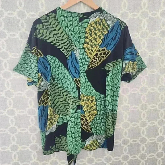 Gypsy Mara Hoffman Short Sleeve Printed Ruched Tied Front/ Back Blouse M - Picture 2 of 9